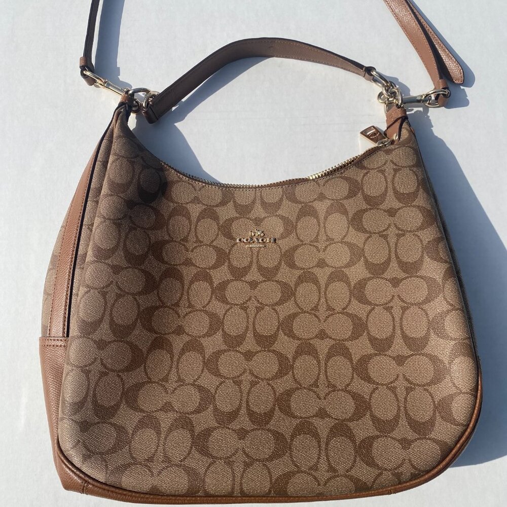 Coach Brown Signature Coated Canvas and Leather Harley Hobo